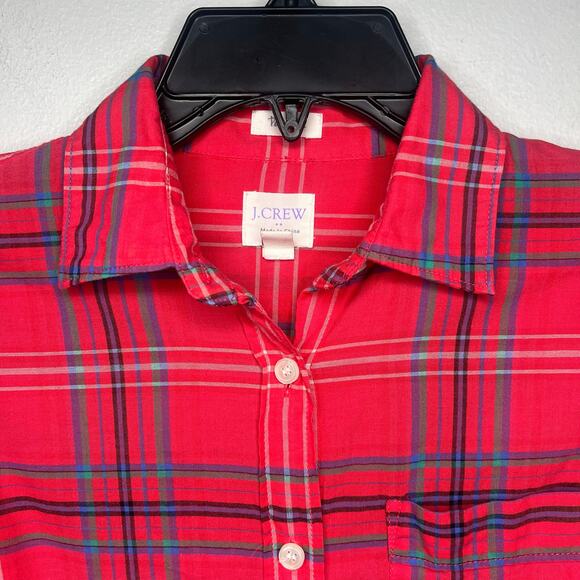 J. Crew Women's Perfect Fit Plaid Button Up Shirt XS Petite Cotton Long Sleeve - Picture 3 of 10